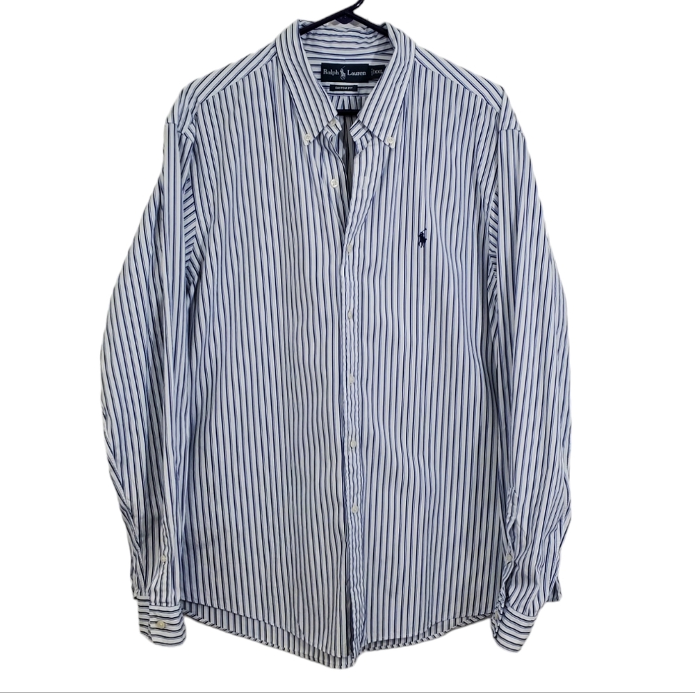 Ralph Lauren Men’s Custom Fit Striped Long Sleeve Button Down Shirt ~ Pre-Owned